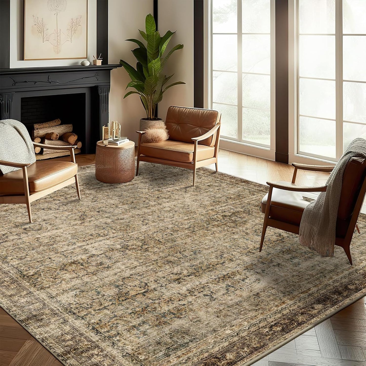 CHAMPLANT Retro Boho Design Area Rug Washable Living Room Non-Slip Kitchen Entryway Bathroom Bedroom Office Carpet