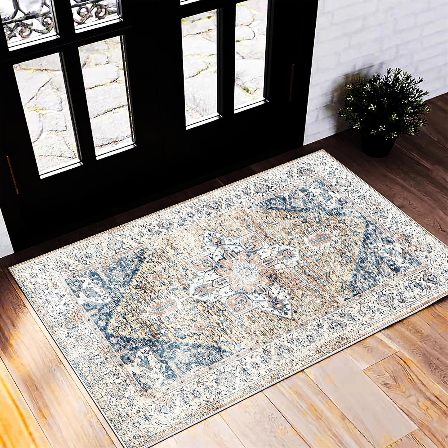 CHAMPLANT Retro Boho Design Area Rug Washable Living Room Non-Slip Kitchen Entryway Bathroom Bedroom Office Carpet