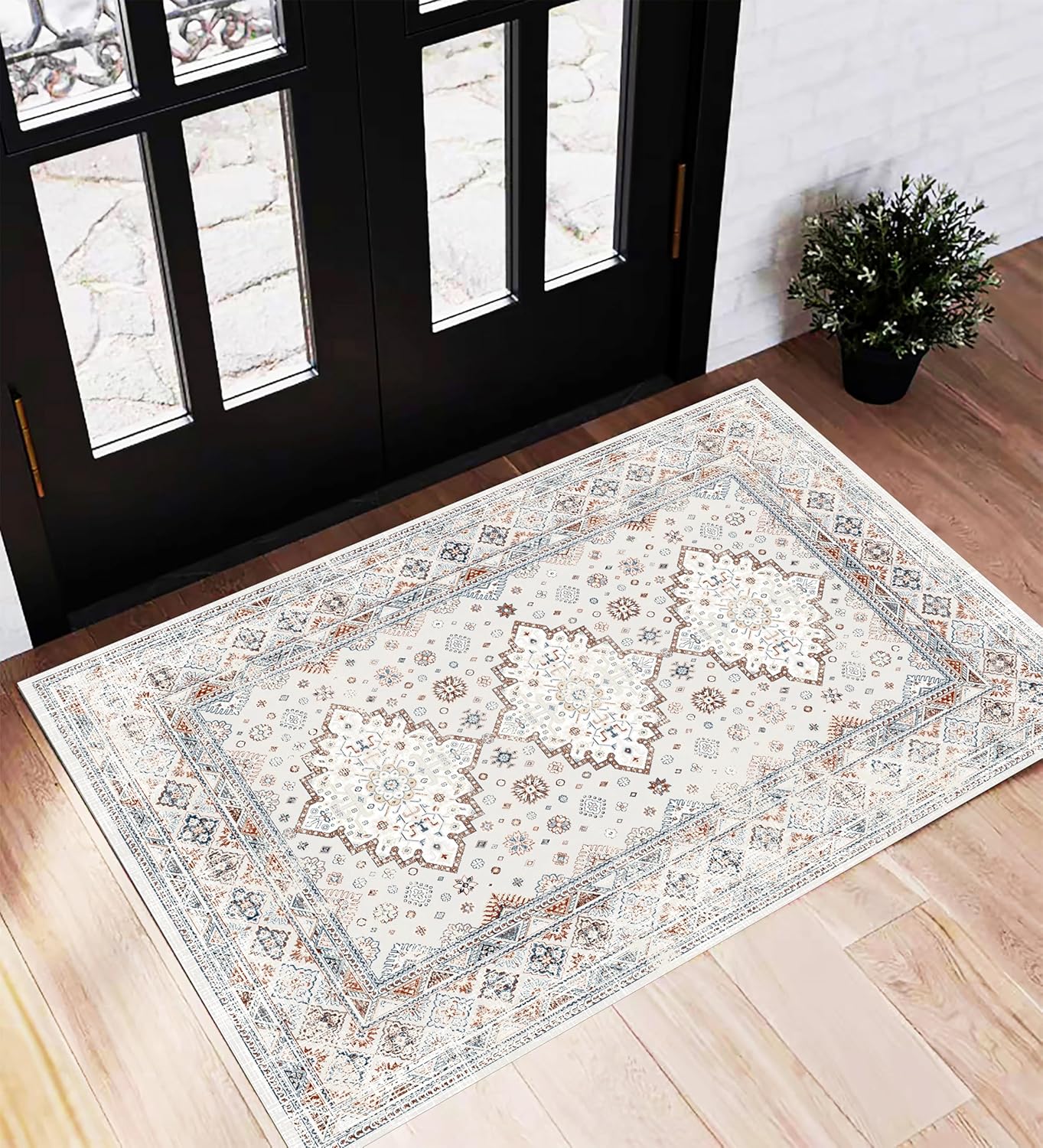CHAMPLANT Retro Boho Design Area Rug Washable Living Room Non-Slip Kitchen Entryway Bathroom Bedroom Office Carpet